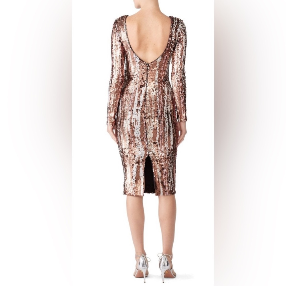 NWT Dress the Population Emery Sequin Midi Dress Matte Bronze Multi Medium - Picture 4 of 14